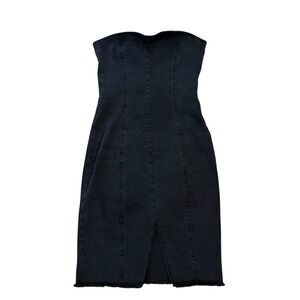 Cheap Monday Black Denim Strapless Midi Dress Size S Frayed Hem